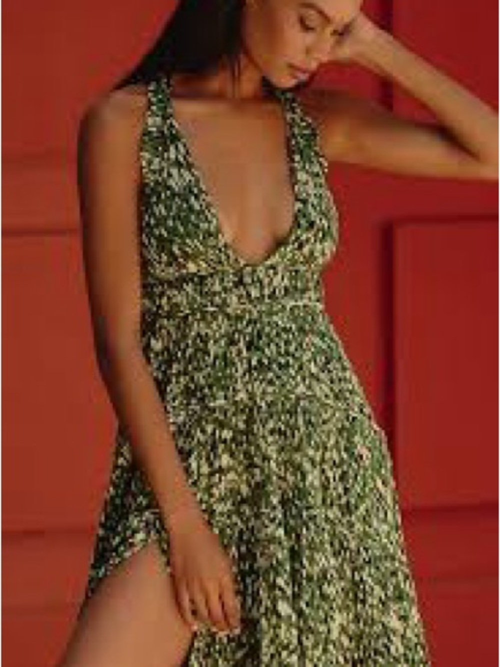 Celandine Green Floral Deep V Backless Maxi Dress - Picture 3 of 9